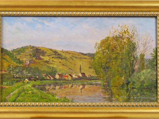Hippolyte Camille DELPY 'Paysage à la rivière'. Huile sur panneau, sig