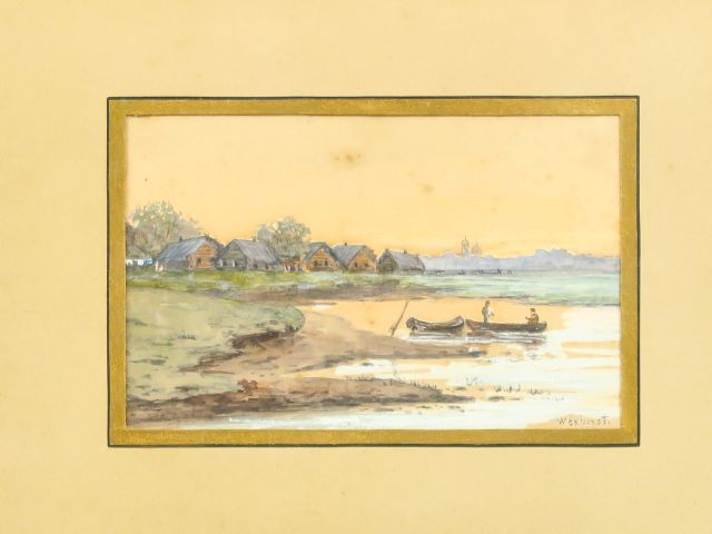 Vasilij Efimovitch EKGORST (1831-1901) 'Village de pêcheurs'.  Aquarel