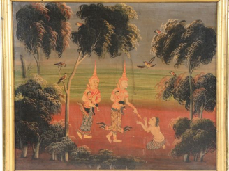 Vente aux enchères Peinture sur toile 'Ramayana'. Siam. Rattanakosin. Deuxième moitié du 