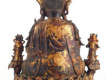 Groupe en bronze laqué et doré représentant Juayin assis sur un lotus 