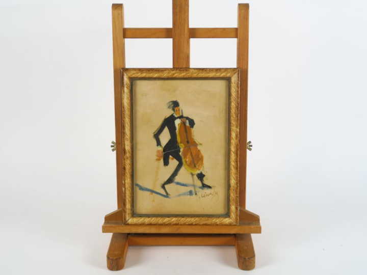 WANLY "Violloncelliste" Gouache sur papier.  Signée en  bas à droite. 