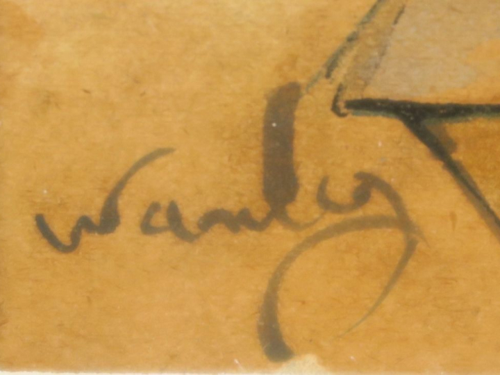 WANLY "La palette contre la plume" Aquarelle. Signée en bas à gauche. 