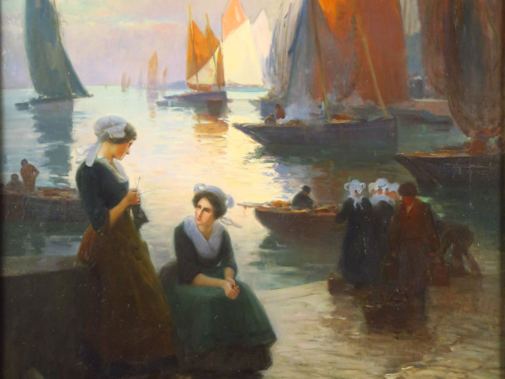 Henri Alphonse BARNOIN "Scène animée sur le port" Huile sur toile.  Si