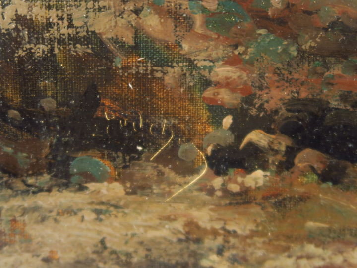 GODCHAUX "Scène de pêche" Huile sur toile.  Signée en bas à gauche.  4