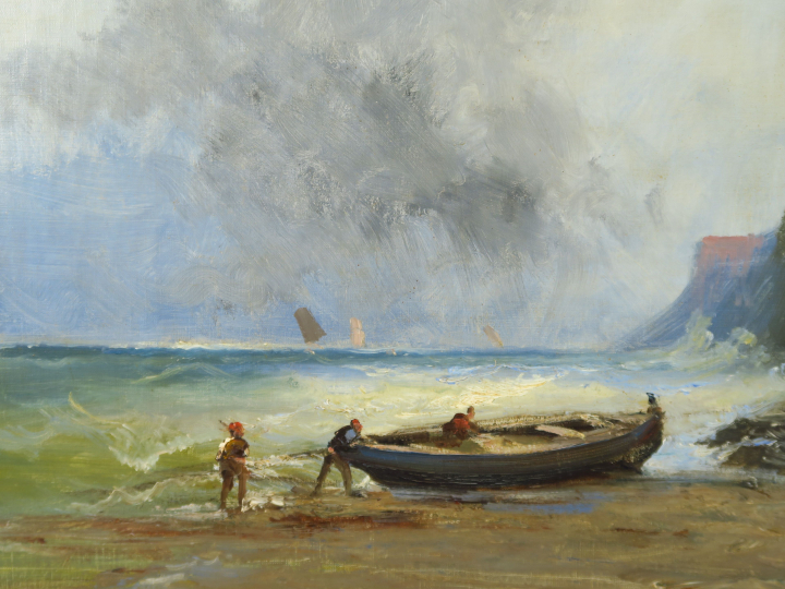 GODCHAUX "Retour de pêche" Huile sur toile. Signée en bas à droite.  7