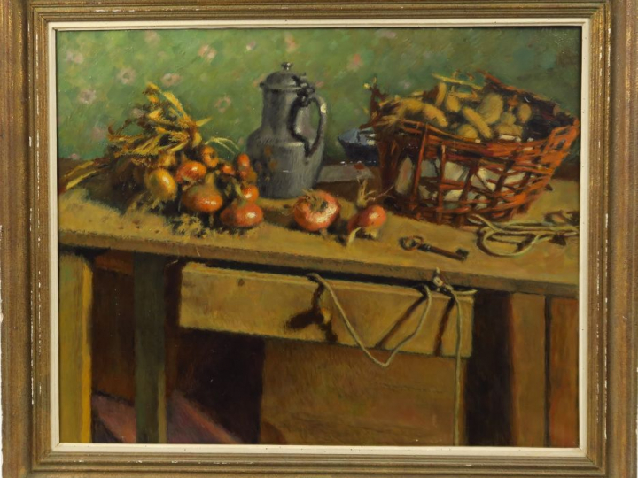 Charles GUERIN (attribué à).  "Nature morte aux oignons et aux pommes 