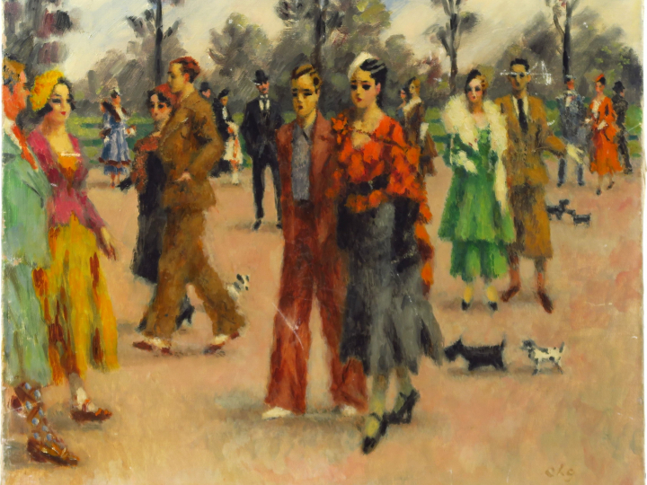 Charles GUERIN "Promeneurs dans un parc" Huile sur toile, monogrammée 