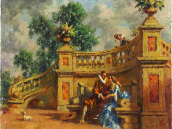 Charles GUERIN.  "L'indiscret" Huile sur toile, monogrammée en bas à g