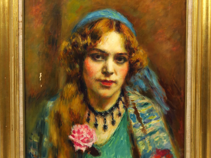 Charles GUERIN. "Gitane à la rose" Huile sur toile, monogrammée en hau