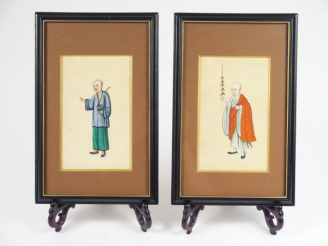 Vente aux enchères Paire de gouaches de Canton sur papier de riz. 16 x 10 cm