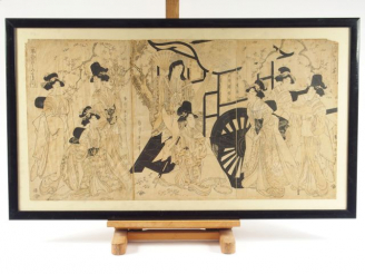 Vente aux enchères EIZAN (1787-1867) : triptyque d’estampes représentant un char de maria