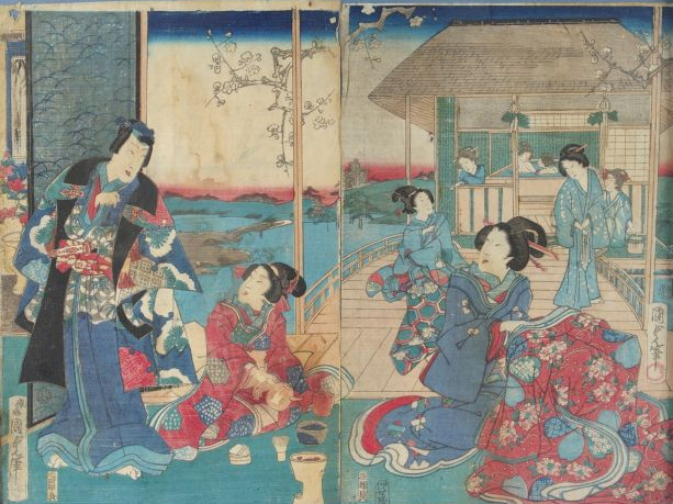 Lot de 4 estampes dont certaines diptyques (mauvais état).