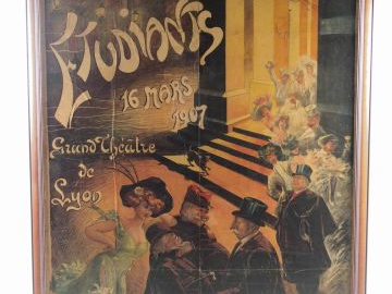 Affiche 'Le bal des étudiants' de Lyon en 1907. Imprimée chez Réonies 