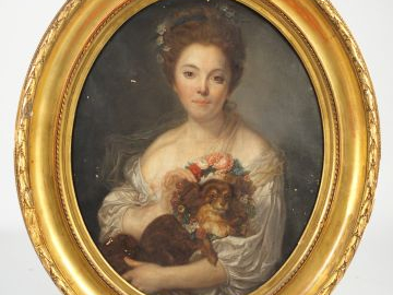 Ecole française XIXème "Portrait en médaillon d'une jeune femme au chi