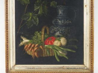 Vente aux enchères Ecole XIXème 'nature morte aux légumes'. Huile sur toile. 52 x 47 cm