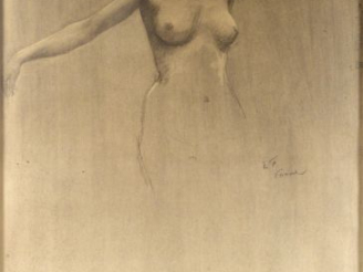 Vente aux enchères E. FRIAND. 'Etude de femme nue' Dessin signé et monogrammé en bas à dr