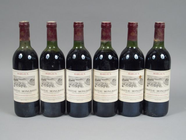 6 BOUTEILLES CHÂTEAU MONGRAVEY MARGAUX - 1983 - 1 BG/2 LB/3 HEP/1 CAPS