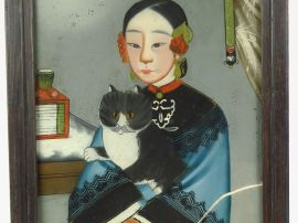 Paire de fixés sous verre, Chine 1900. 39 x 28 cm. (un accidenté)