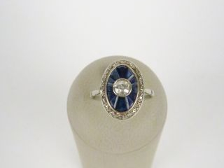 CC-Bague marquise en or blanc de style Art Déco, diamant central de ta