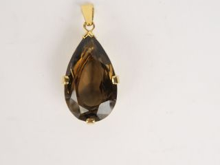 CC-Pendentif quartz fumé en forme de goutte, monture en or