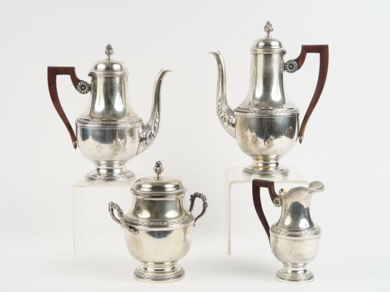 Service à café et à thé 4 pièces de style Empire en argent, poinçon Mi