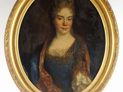 Ecole française XIXème "Portrait de dame en médaillon". Huile sur toil
