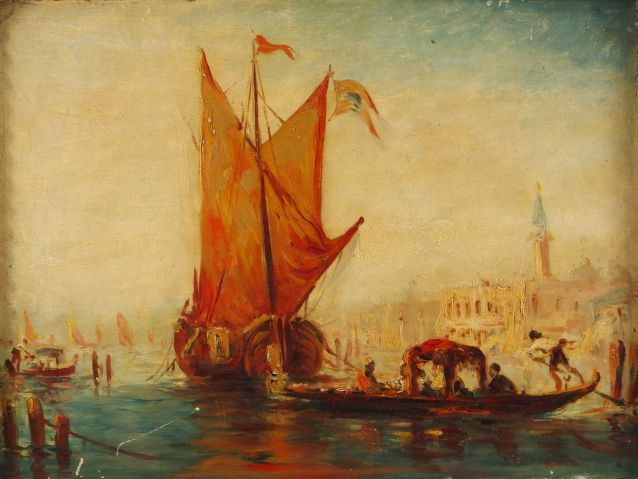 Ecole française fin XIXème-début XXème "Venise le grand canal". Huile 