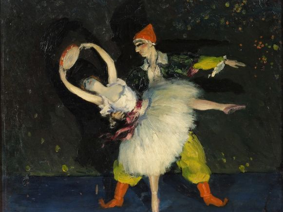 Marcel COSSON "Couple de danseurs".  Huile sur panneau. Signée en bas 