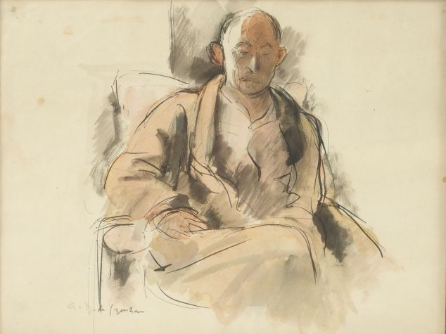 Dunoyer de SEGONZAC "Homme assis". Plume aquarellée. Signée en bas à g