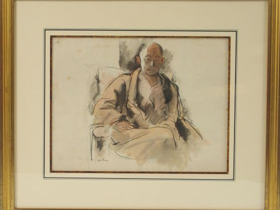 Dunoyer de SEGONZAC "Homme assis". Plume aquarellée. Signée en bas à g