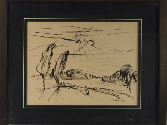 ESPINASSE "Paysage". Dessin à l’encre. Signé en bas a droite. 30.5 x 4