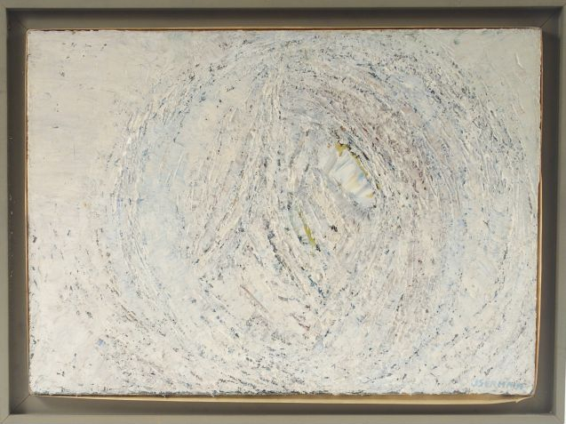 Jacques GERMAIN "Composition abstraite".  Huile sur toile (un enfoncem