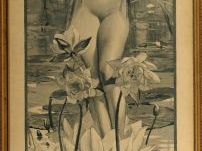 L. HAROLD "Allégorie de flore". Lithographie 1900 en camaïeu vert.