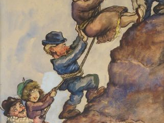 PAILHES "La cordée". Aquarelle. Signée en bas à droite. 43 x 29 cm