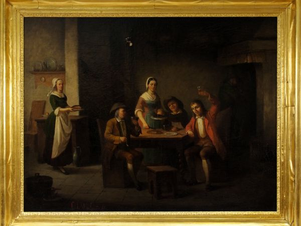 WAELPUT. "Scène d'auberge". Huile sur toile, signée en bas à gauche et