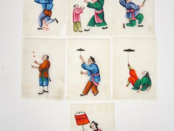 Ensemble de gouaches de Canton sur papier de riz représentant des dign