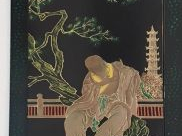 Série de sept panneaux laqués représentant des Lohans. Chine, XXe sièc