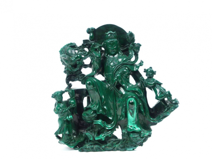Groupe en malakite représentant la déesse Lagoini.  Chine, XXème siècl