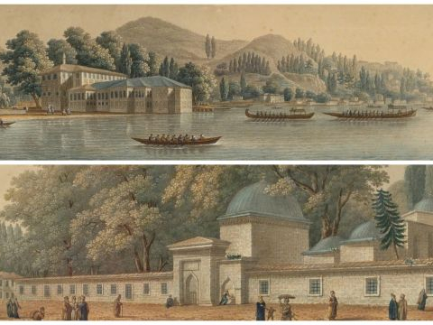 Paire de gravures XIXème en couleur "Vue animée du Bosphore" et "Vue a