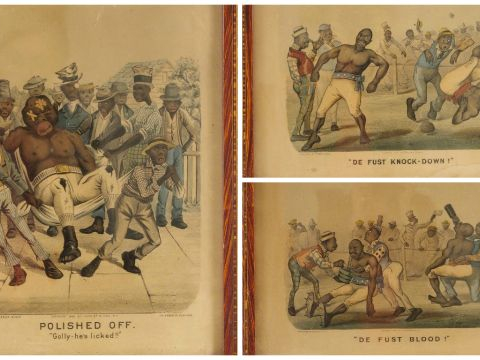 WORTH. Suite de trois lithogaphies en couleur "De fust knock-down", "D