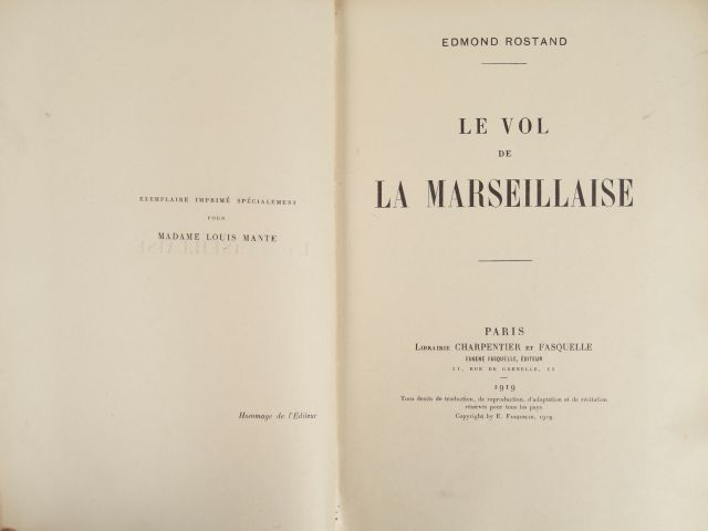 ROSTAND (Edmond). Le vol de la Marseillaise. Paris, Charpentier et Fas