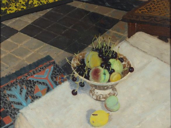 Roger CHAPELAIN MIDY "Le compotier aux cerises noires". Huile sur toil