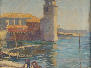 Adrien HAMON "Le port de Collioure". Huile sur toile, signée en bas à 