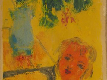 Jean MICOINE "Portrait de femme". Technique mixte sur papier, signée e