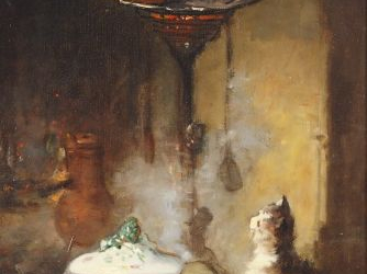 MONDINOT "Le fumet". Huile sur toile, signée en bas à droite. 46 x 33 