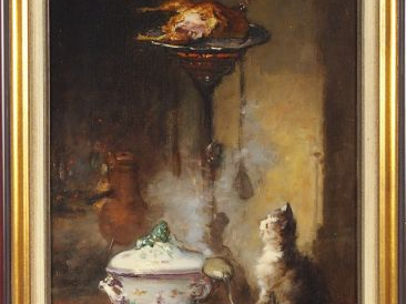 MONDINOT "Le fumet". Huile sur toile, signée en bas à droite. 46 x 33 