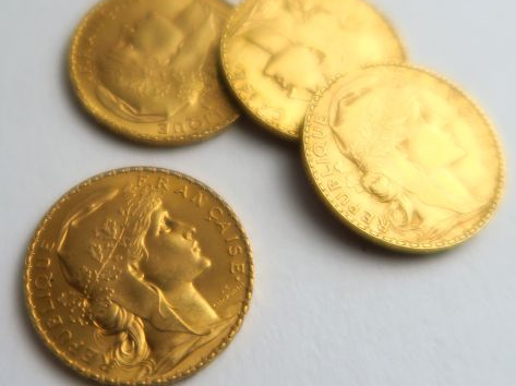 4 pièces de 20 francs or Marianne : 1906, 1907, 1911 et 1913