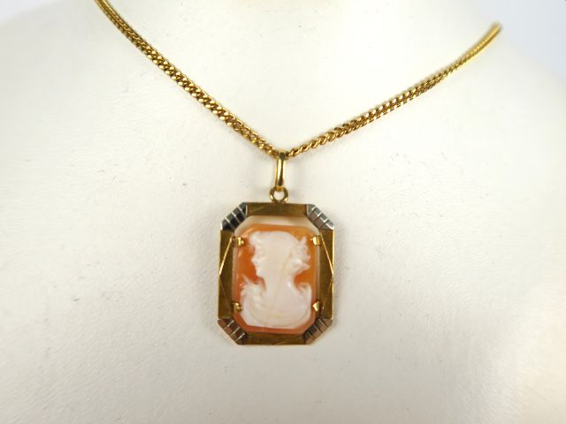 Chaine en or, maille gourmette (6,52 g) et pendentif en or orné d'un c