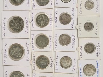 Lot de pièces d'argent comprenenant : 4 pièces 10 francs, 5 pièces de 