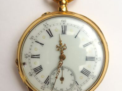 Montre de gousset en or, cadran des secondes. Poids tel : 7,6 g